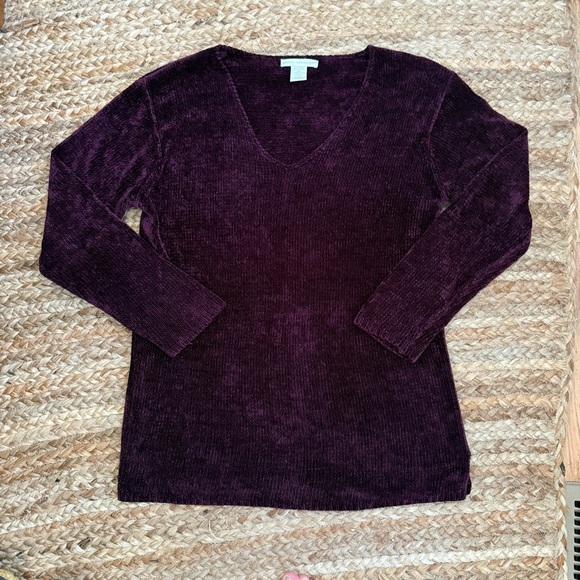 Vintage Sarah Spencer Medium Deep Burgundy Cozy Chenille V Neck Sweater - Picture 1 of 6
